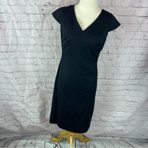 talbots navy pin stripe sheath cap sleeve dress size 4 wool blend